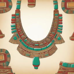 A detailed and vibrant illustration of an Aztec necklace, featuring intricate designs and traditional Aztec patterns