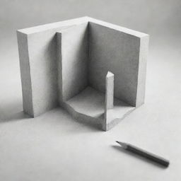 A 3D sketch drawn meticulously with a pencil, showcasing a depth and shading that create an illusion of three-dimensionality.