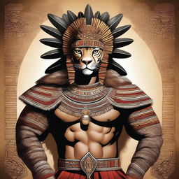 A detailed and majestic illustration of an Aztec king, adorned in regal attire with intricate patterns, a grand feathered headdress, and a jaguar pelt cape