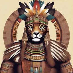 A detailed and majestic illustration of an Aztec king, adorned in regal attire with intricate patterns, a grand feathered headdress, and a jaguar pelt cape