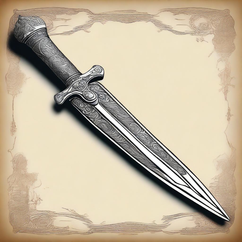 A detailed illustration of an ancient dagger