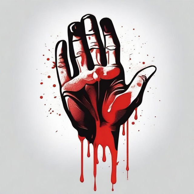 A striking and intense illustration of a fisted hand with blood dripping from it