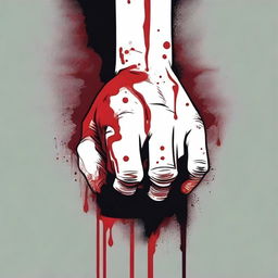 A striking and intense illustration of a fisted hand with blood dripping from it