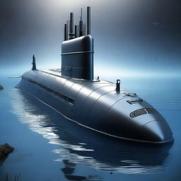 A detailed and realistic submarine, reminiscent of those seen in high-budget movies