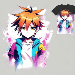 A stylish t-shirt design featuring a vibrant and detailed anime character