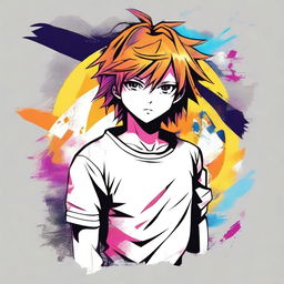 A stylish t-shirt design featuring a vibrant and detailed anime character