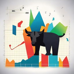 Create a vibrant poster for a song titled 'Market hai meri jaan' featuring stock market elements such as graphs, charts, and bull and bear symbols