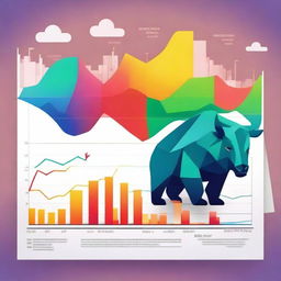 Create a vibrant poster for a song titled 'Market hai meri jaan' featuring stock market elements such as graphs, charts, and bull and bear symbols