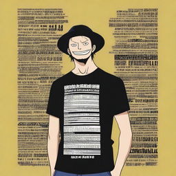 A stylish t-shirt design featuring famous dialogues from the One Piece anime