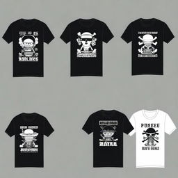 A stylish t-shirt design featuring famous dialogues from the One Piece anime