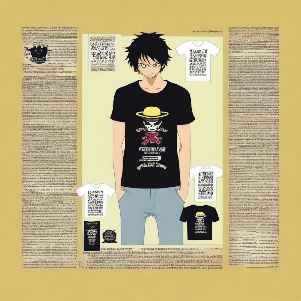 A stylish t-shirt design featuring famous dialogues from the One Piece anime