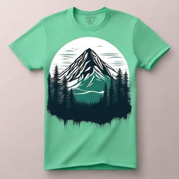 A stylish t-shirt design featuring a detailed and artistic mountain landscape