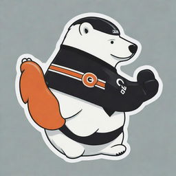 An animated sticker of an adult polar bear, wearing a hockey helmet with 'GTLK' logo and a boxing glove hitting a fox dressed in black hockey uniform and falling down with its tongue sticking out