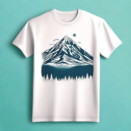 A stylish t-shirt design featuring a detailed and artistic mountain landscape