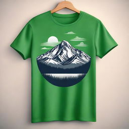 A stylish t-shirt design featuring a detailed and artistic mountain landscape