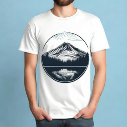 A stylish t-shirt design featuring a detailed and artistic mountain landscape