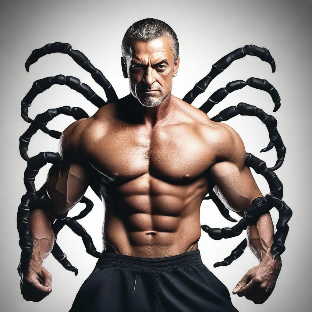 Create a cover featuring a man with 10 arms