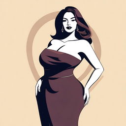 A stylized illustration of a confident woman posing, showcasing her curves in a tasteful manner