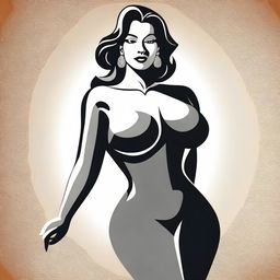 A stylized illustration of a confident woman posing, showcasing her curves in a tasteful manner