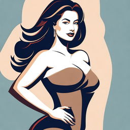 A stylized illustration of a confident woman posing, showcasing her curves in a tasteful manner