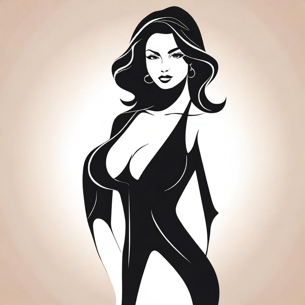 A stylized illustration of a confident woman posing, showcasing her curves in a tasteful manner