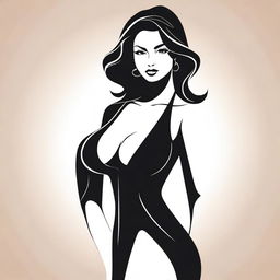 A stylized illustration of a confident woman posing, showcasing her curves in a tasteful manner