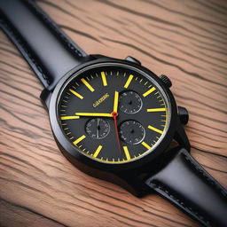 A sleek black watch case with a black watch face