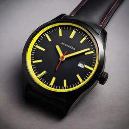 A sleek black watch case with a black watch face