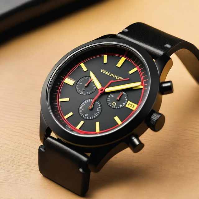 A sleek black watch case with a black watch face