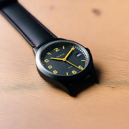 A sleek black watch case with a black watch face