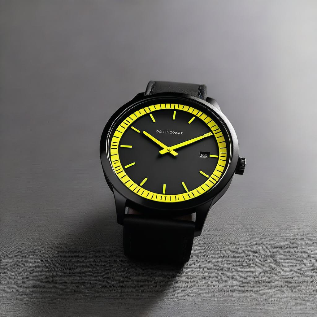 A sleek black watch case with a black watch face