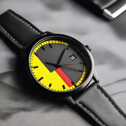 A sleek black watch case with a black watch face