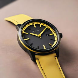 A sleek black watch case with a black watch face