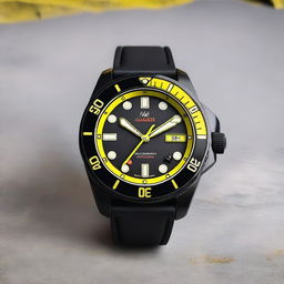 A sleek black diver watch case with a black watch face