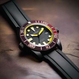 A sleek black diver watch case with a black watch face