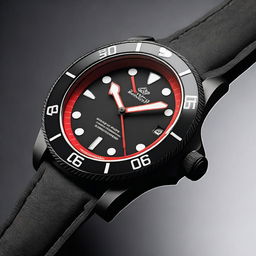 A sleek black diver watch case with a black watch face