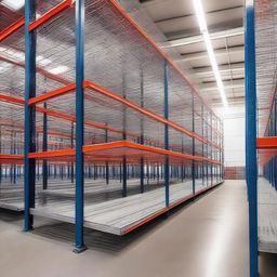 A detailed image of a storage rack for hangers in a logistics warehouse