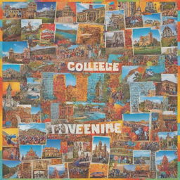 A lively and vibrant college trip poster design featuring a collage of various travel attractions, colorful typography, and enthusiastic students on an adventure, all arranged in a creative and appealing layout.