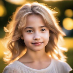 A portrait of a girl in soft light, with backlighting from the setting sun on a summer evening