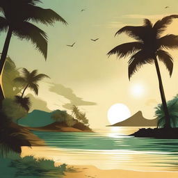 A vertical wallpaper depicting a tranquil island during a sunny evening in summer