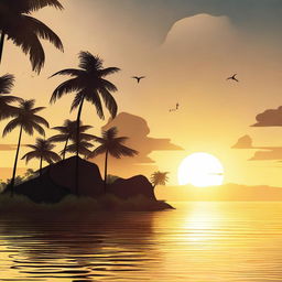 A vertical wallpaper depicting a tranquil island during a sunny evening in summer