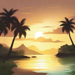 A vertical wallpaper depicting a tranquil island during a sunny evening in summer