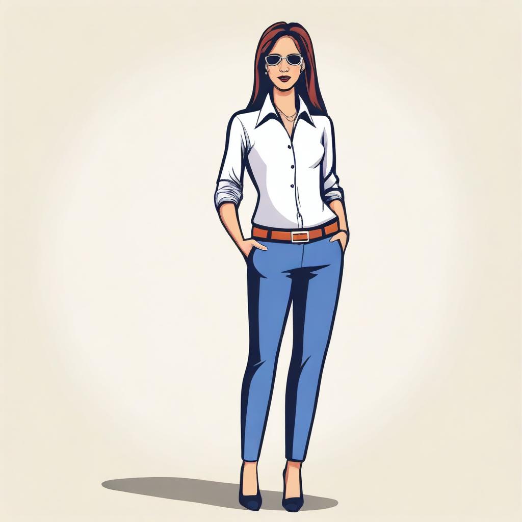 A detailed illustration of a woman standing confidently