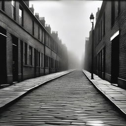 A dark street in London in 1894 with a street rock texture ground, slightly damaged from time