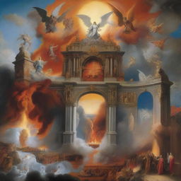 A detailed image depicting the contrast between heaven and hell