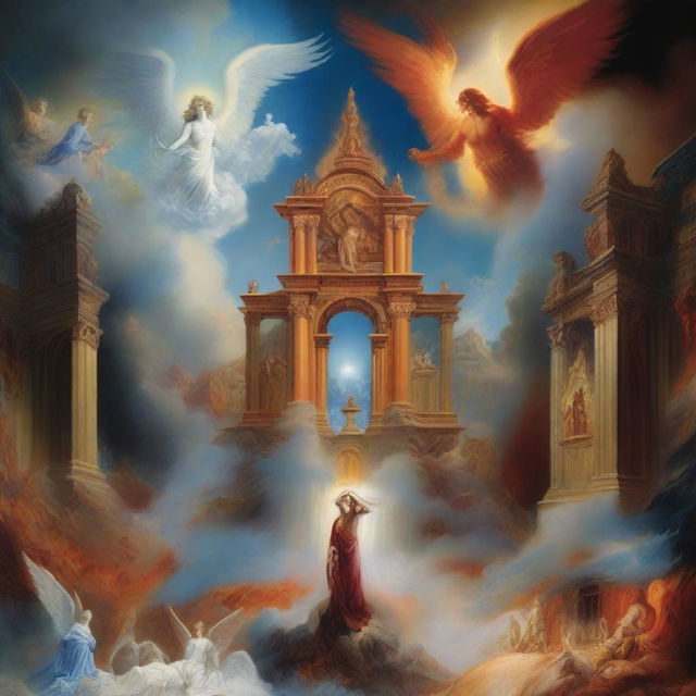 A detailed image depicting the contrast between heaven and hell