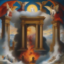 A detailed image depicting the contrast between heaven and hell