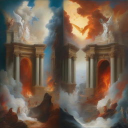 A detailed image depicting the contrast between heaven and hell