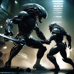 A dynamic and intense image depicting a battle between an Alien and a Predator