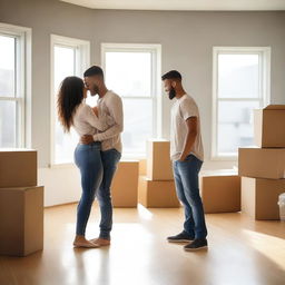 A heartwarming scene of a girlfriend and boyfriend in their new house